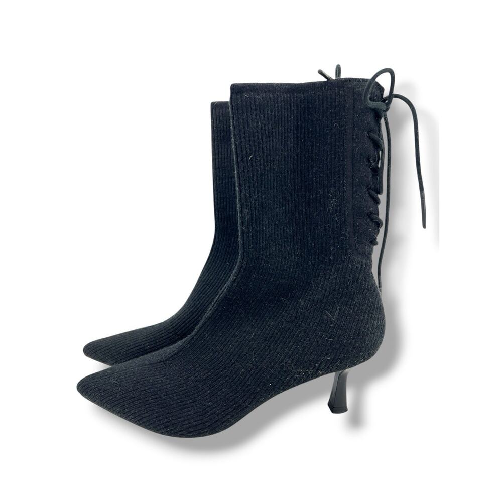 Vivaia Pointed Toe Lace-Up Sock Boots In Black 37 US 7 Minimalist Classic